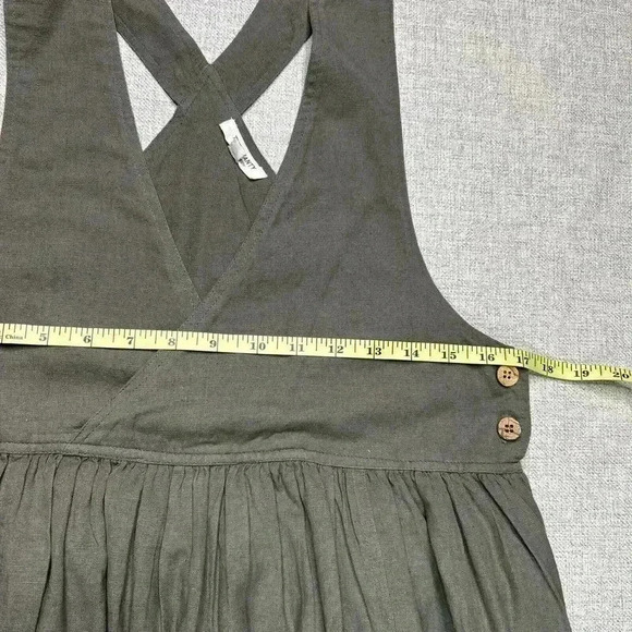 The Shanty Corporation Midi Dress Olive Green Cotton Flax Cottage - Picture 2 of 11